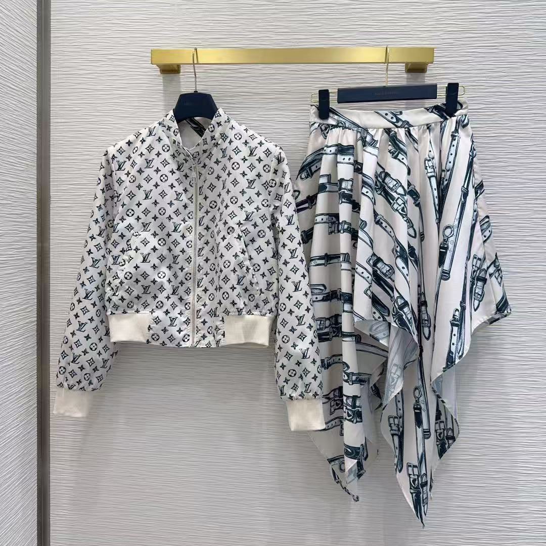 LV 26SS Reversible Jacket Skirt Set, Double Sided Wear Outfit