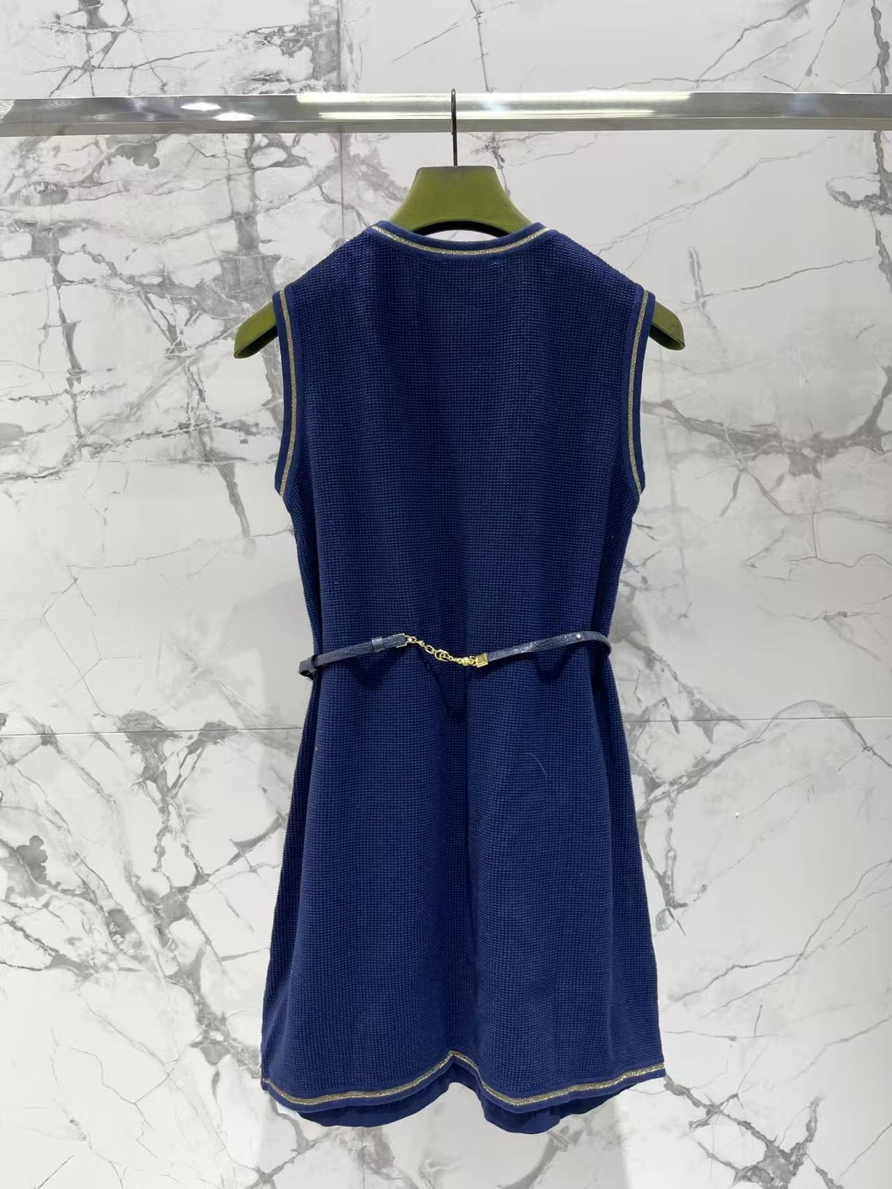 GU Royal Blue Cable Knit Sleeveless Mini Dress Gold