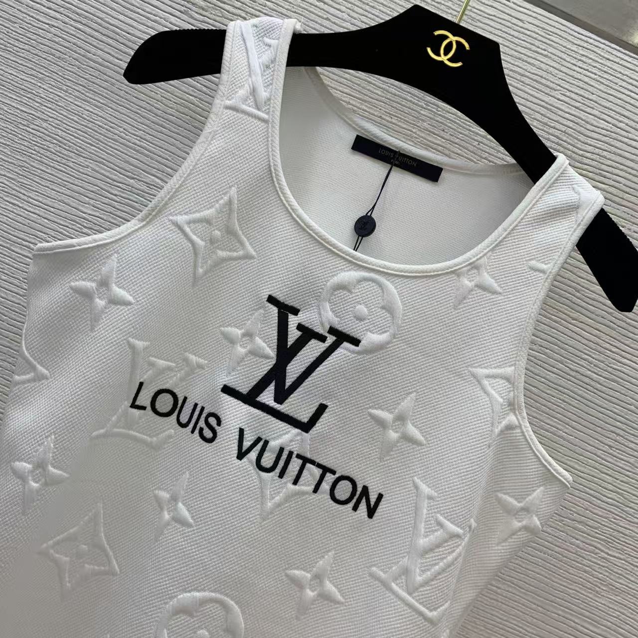 LO 26 White Embossed Motif Sleeveless Mini Tank Dress Front Letter Print