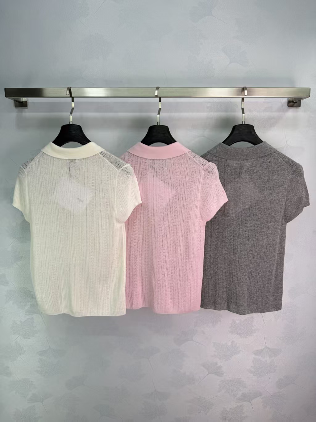 CE* 2026 Spring/Summer New Style Turn-down Collar Hollow Knit Short Sleeve,