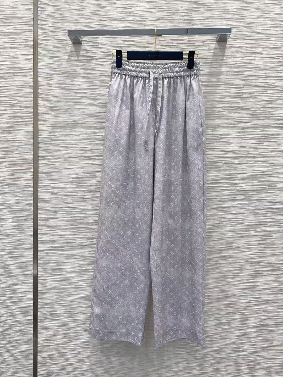 LO 26Light Grey All Over Monogram Satin Wide Leg Pants