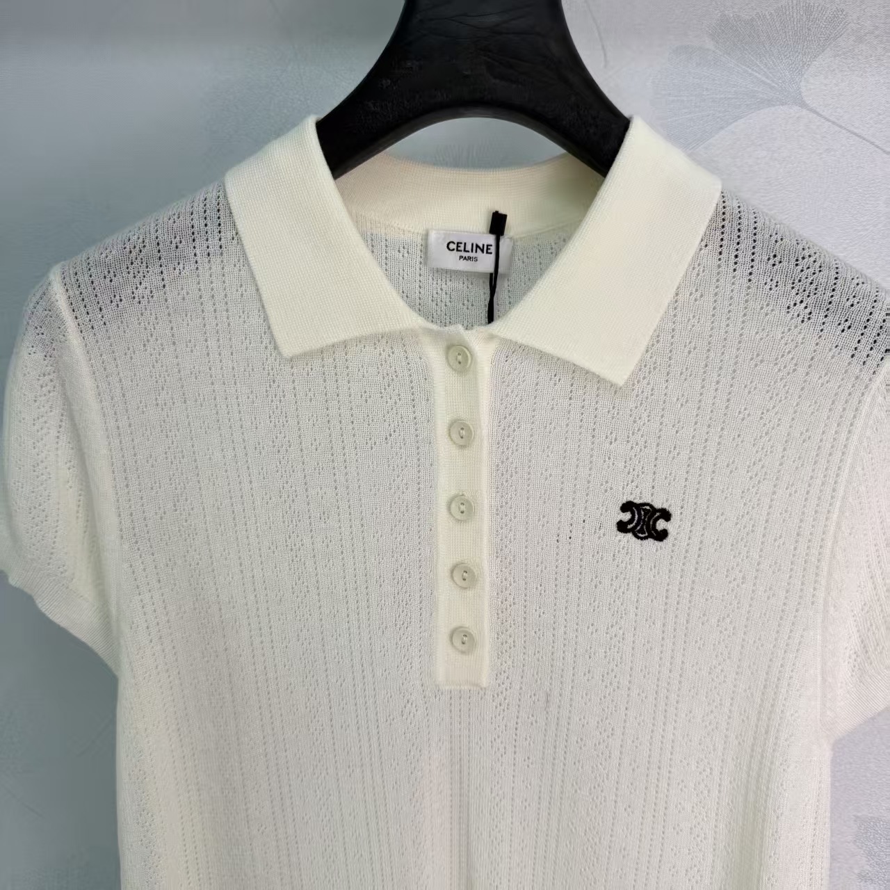 CE* 2026 Spring/Summer New Style Turn-down Collar Hollow Knit Short Sleeve,