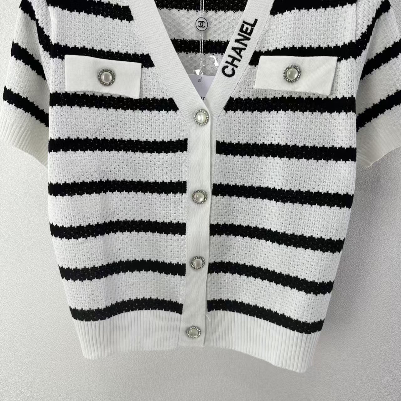 Cha Black and white striped knit cardigan