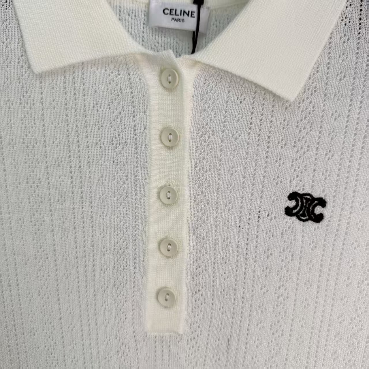 CE* 2026 Spring/Summer New Style Turn-down Collar Hollow Knit Short Sleeve,