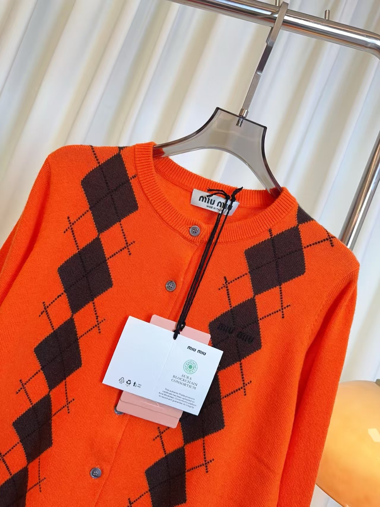 Mi** New Micro-logo Argyle Cashmere Cardigan. Custom
