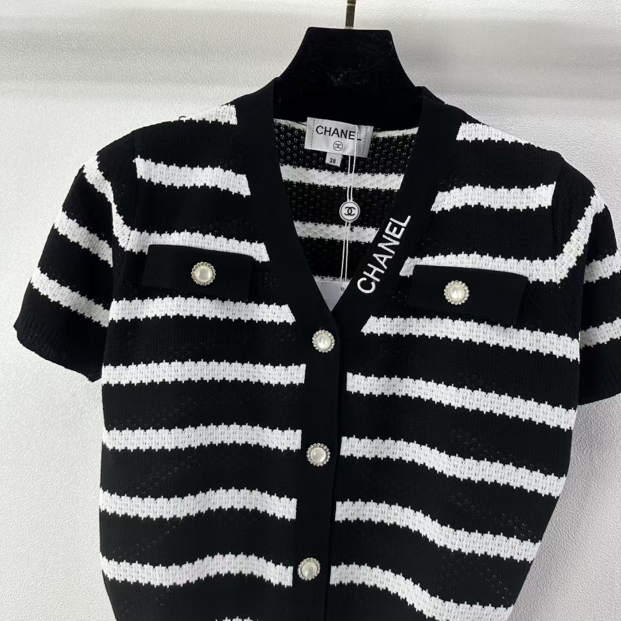 Cha Black and white striped knit cardigan