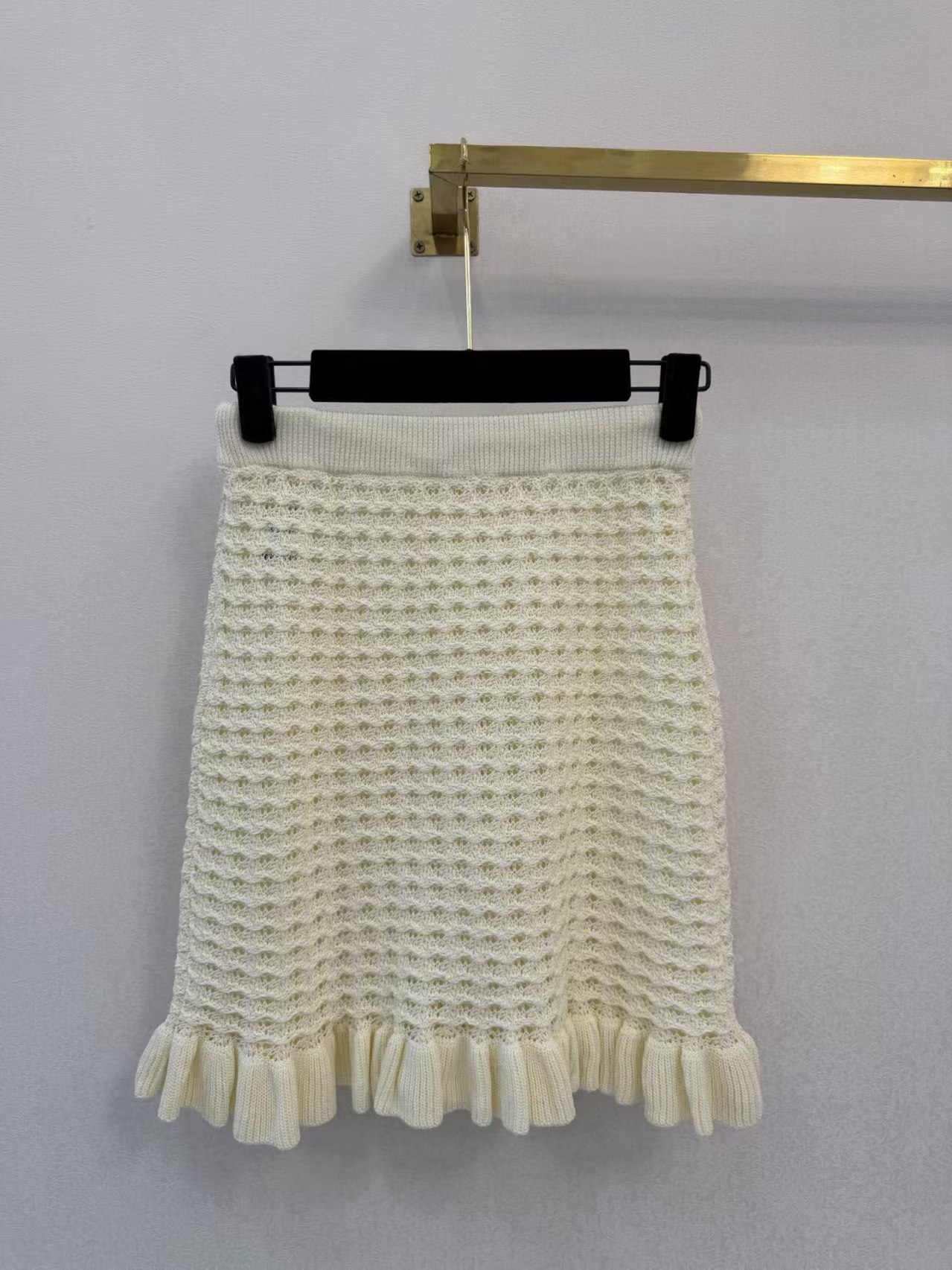 Di off-white openwork knit midi skirt