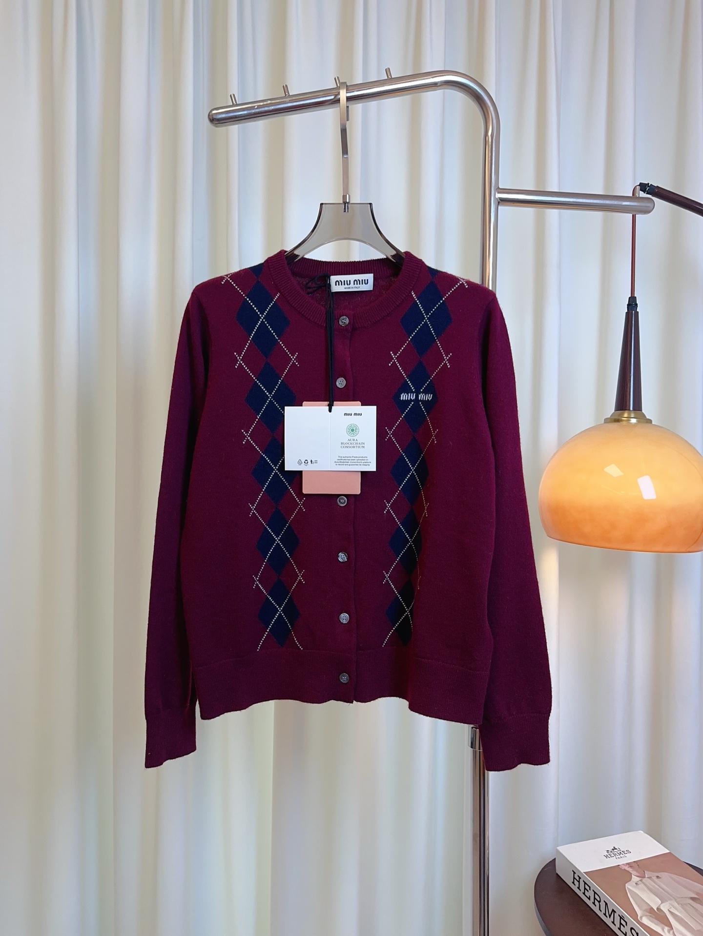 Mi** New Micro-logo Argyle Cashmere Cardigan. Custom