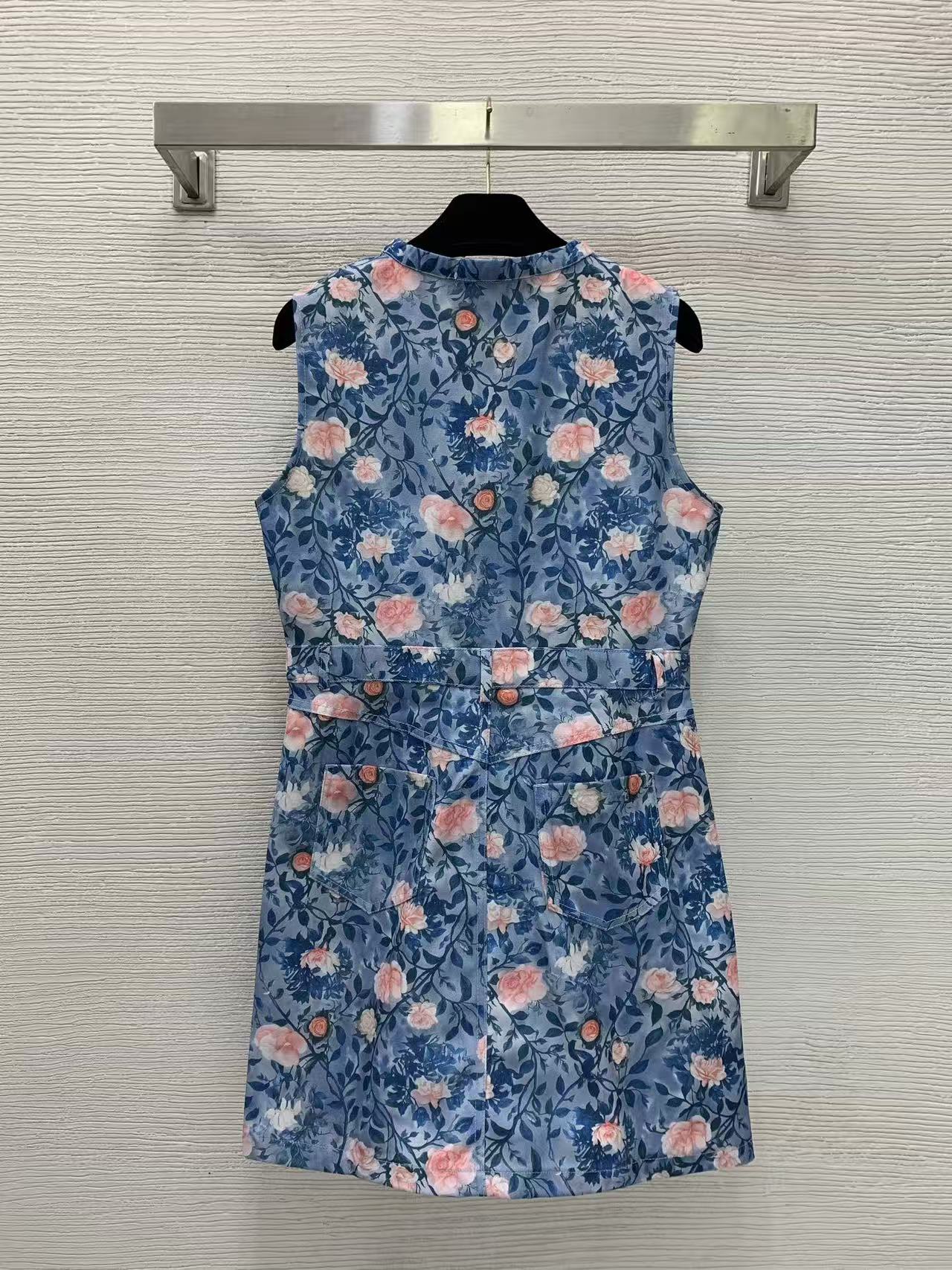LO 26Blue Pink Floral Print Sleeveless Mini Dress Front Full Zipper