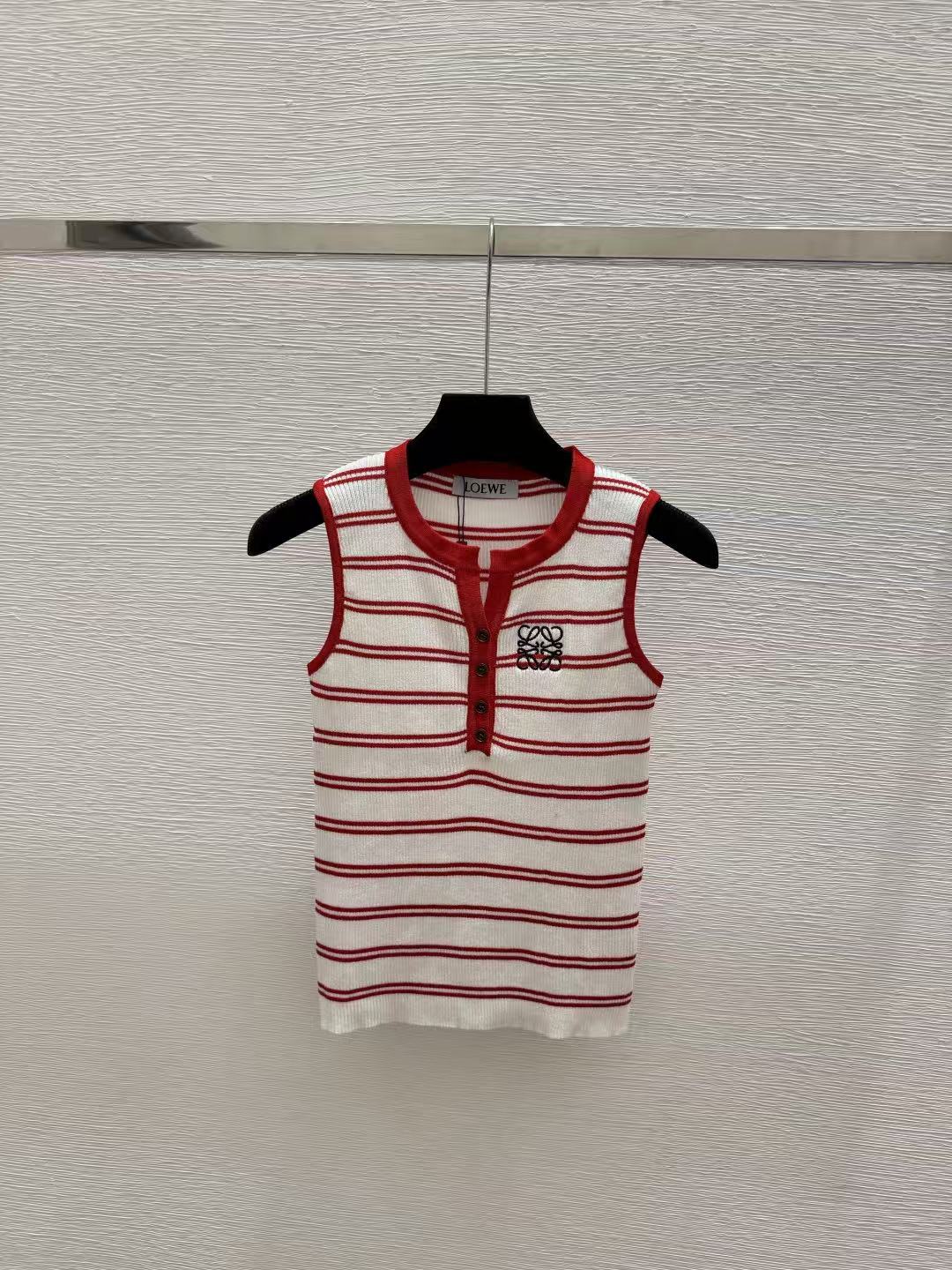 LOE Half Button Embroidered Stripe Knit Cami