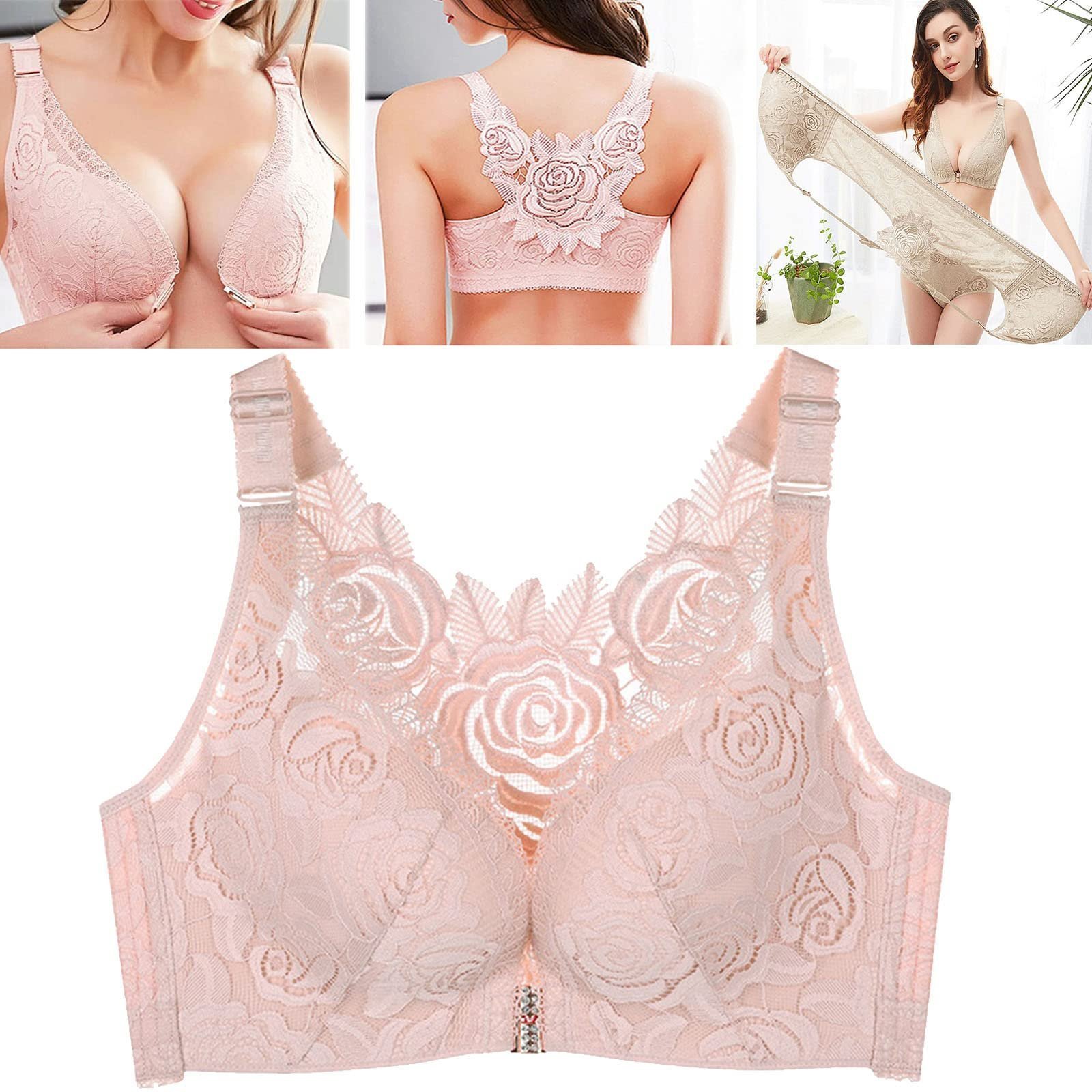 Plus Size Rose Front Closure Lace Comfy Bras(Size runs the same as regular bras)