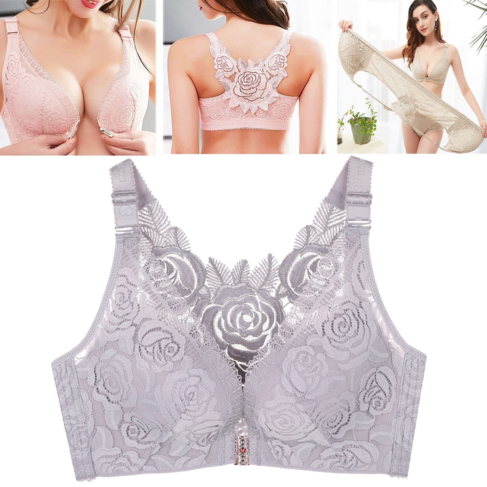 Plus Size Rose Front Closure Lace Comfy Bras(Size runs the same as regular bras)