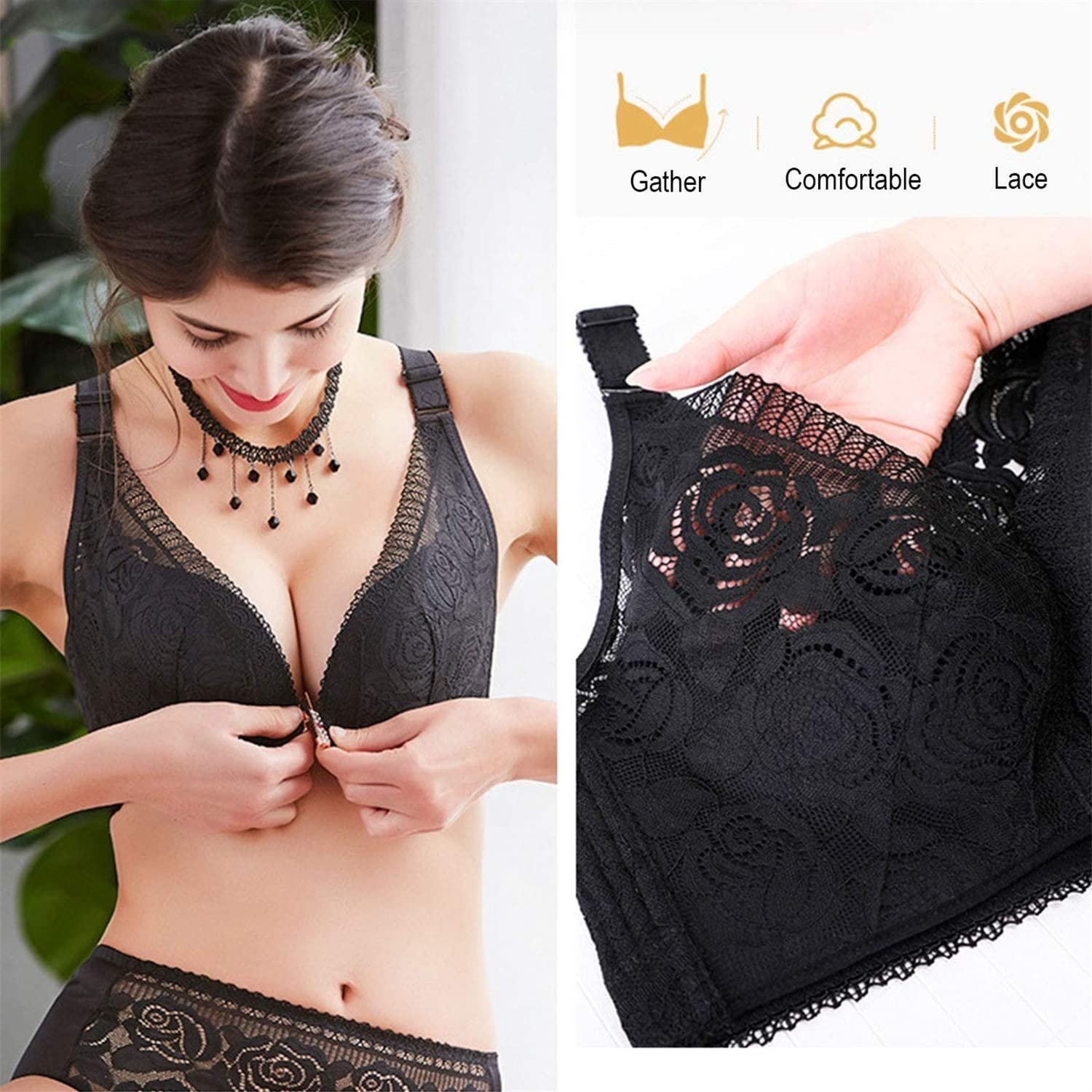 Plus Size Rose Front Closure Lace Comfy Bras(Size runs the same as regular bras)