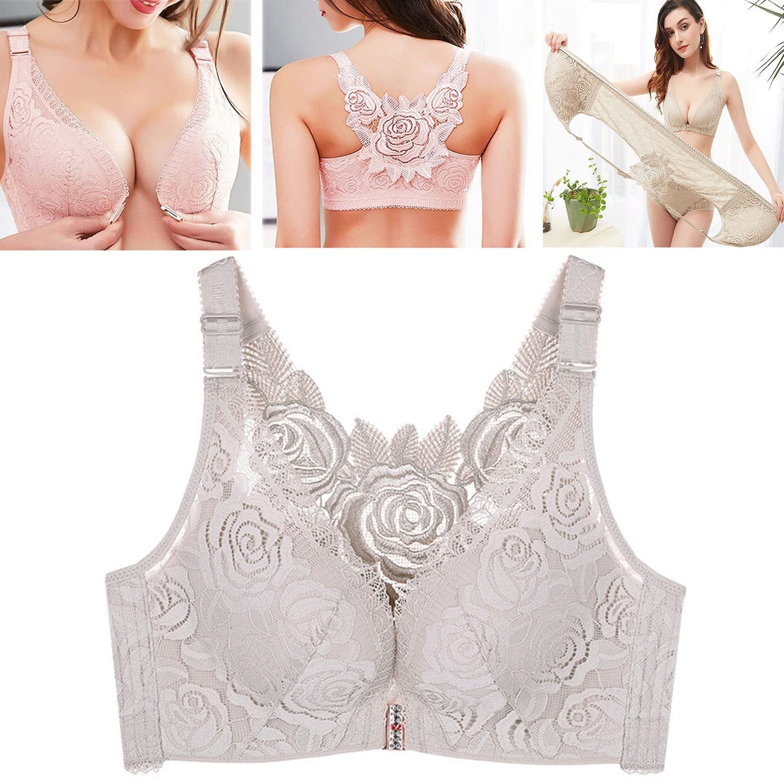 Plus Size Rose Front Closure Lace Comfy Bras(Size runs the same as regular bras)
