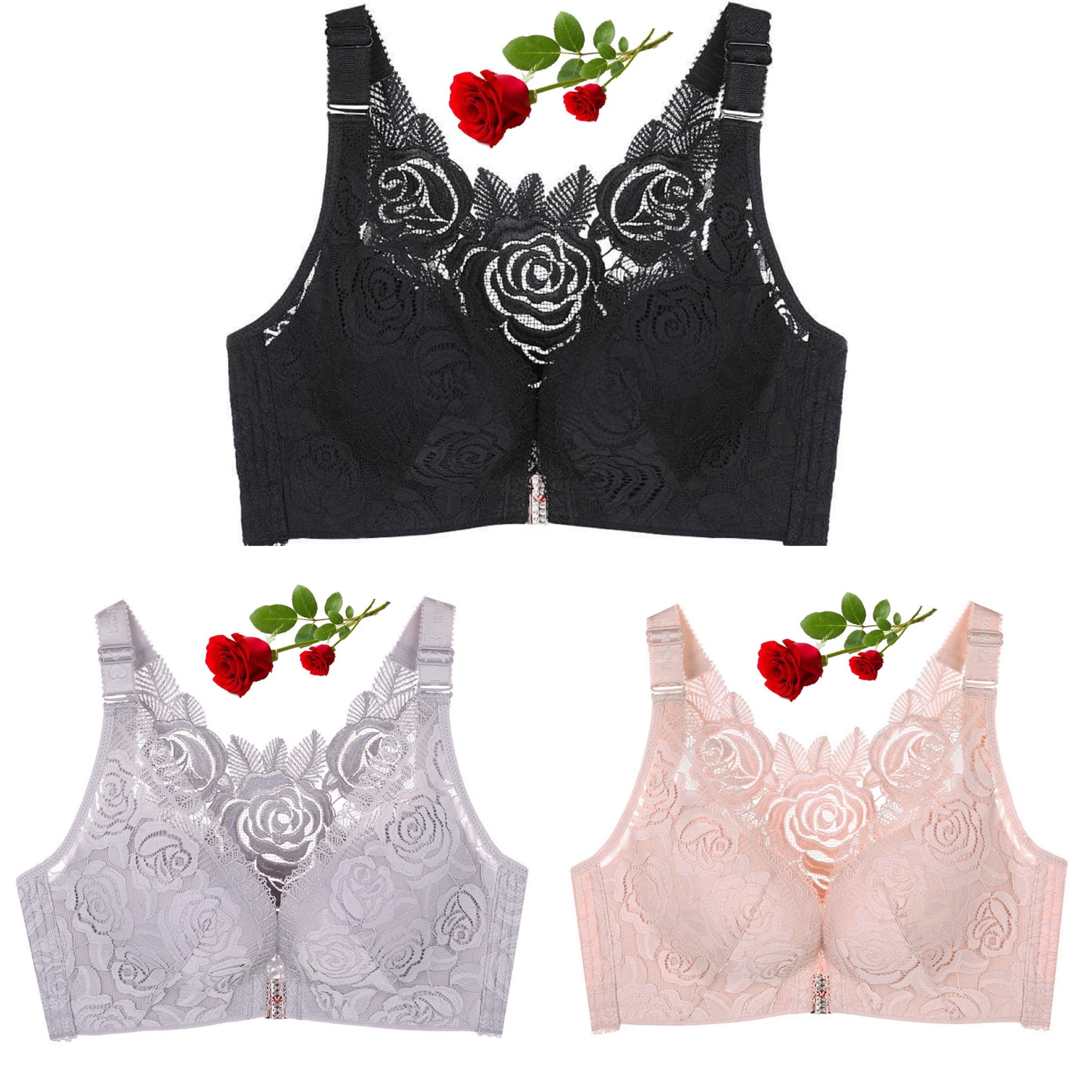 Plus Size Rose Front Closure Lace Comfy Bras(Size runs the same as regular bras)