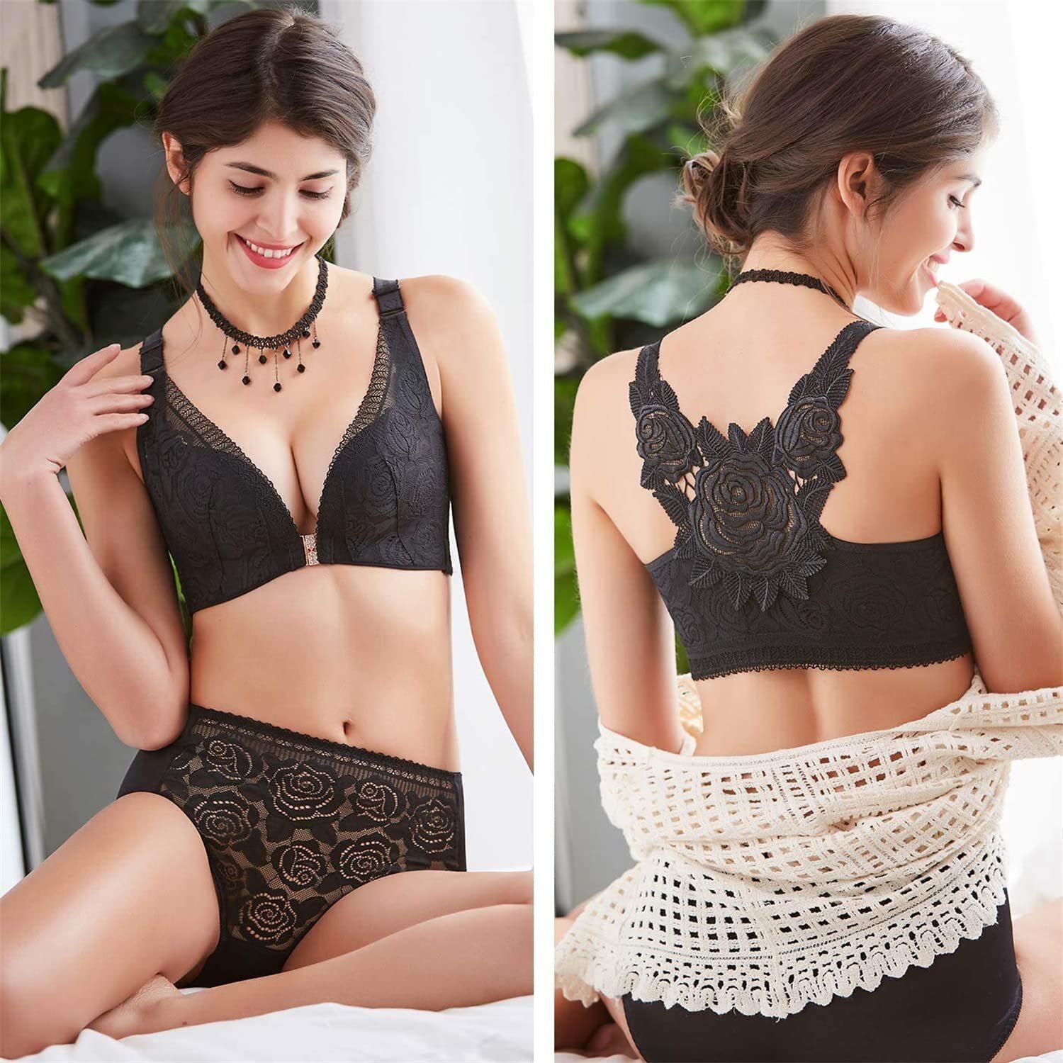 Plus Size Rose Front Closure Lace Comfy Bras(Size runs the same as regular bras)