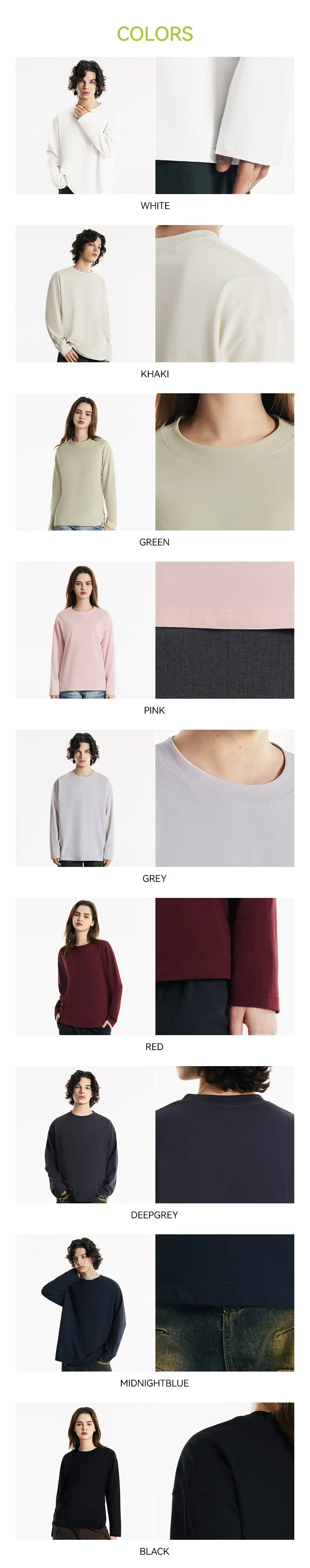 MIDMX Unisex Retro 100% Pure Cotton Heavyweight Plant-Dyed Long Sleeve Crewneck T-Shirt, Loose Fit Basic Top for Women&rsquo;s Casual Streetwear, 2000S Vintage Style