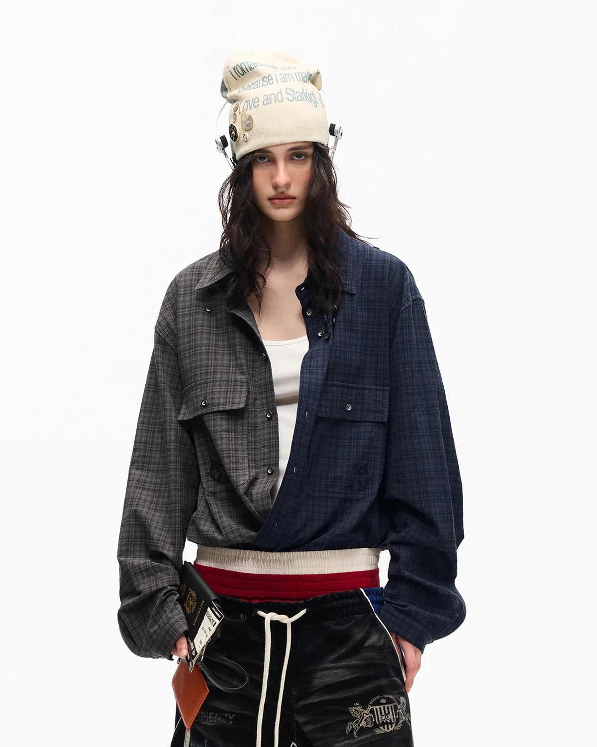 Two-Tone Split Plaid Shirt