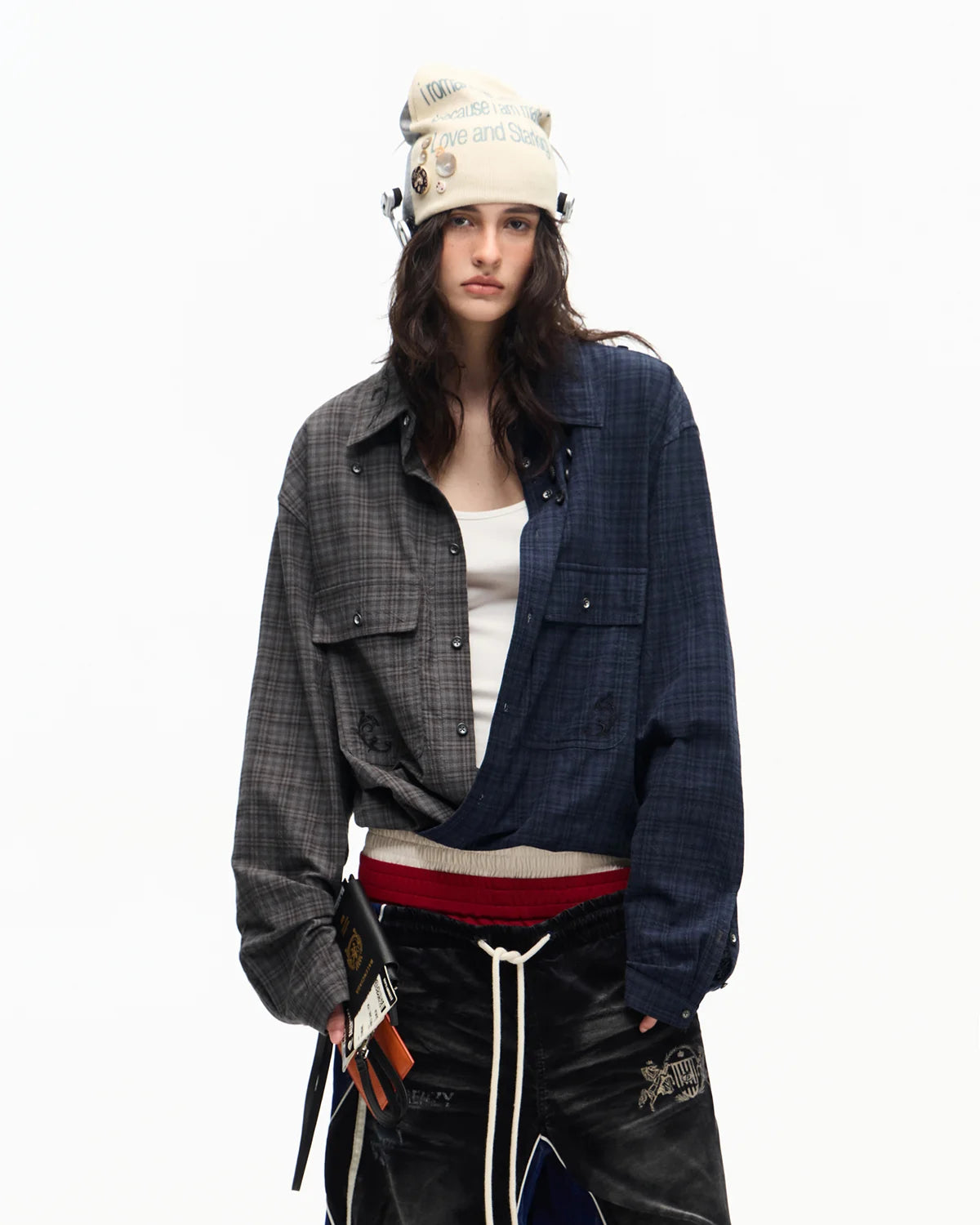 Two-Tone Split Plaid Shirt