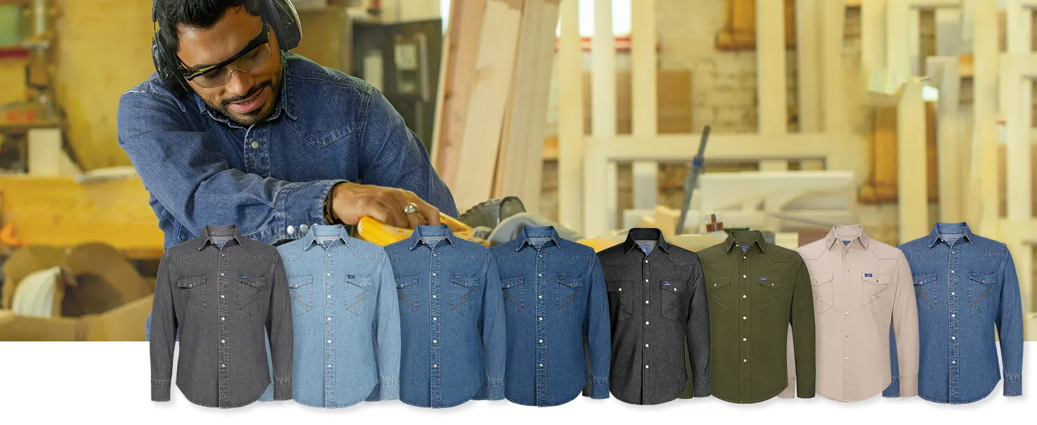 Men's Stonewash Denim Long Sleeve Work Shirt