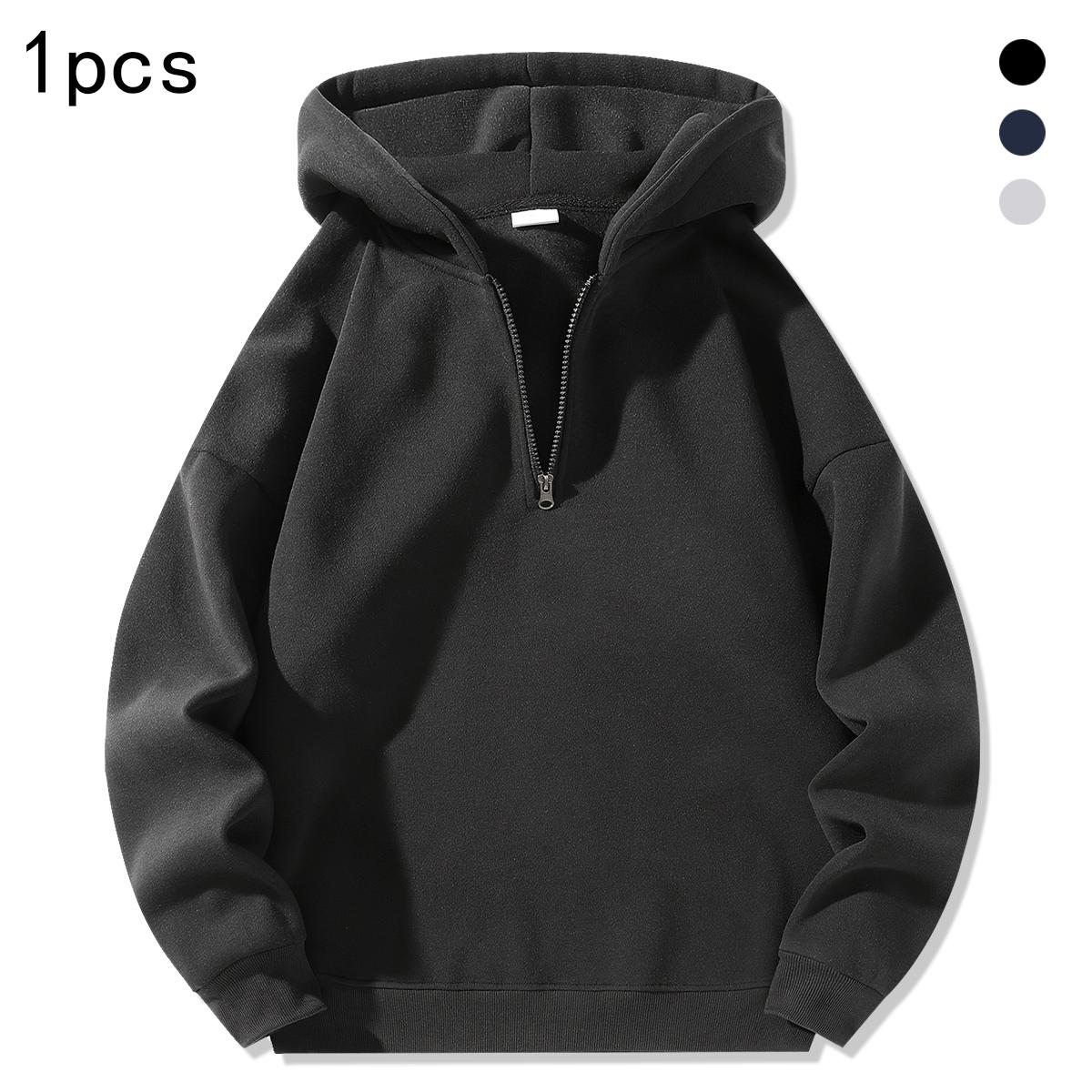 Men's Fitted Half-Zip Hoodie - Long Sleeve Streetwear Men's Clothing, Everyday Tops, Sports & Casual Outdoors Sweatshirt