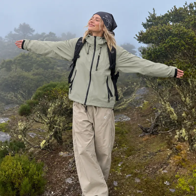  Unisex Waterproof Hooded Jacket Black/Teal/Ivory