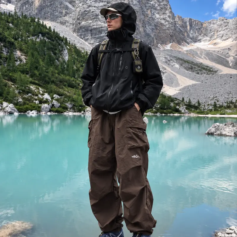  Unisex Waterproof Hooded Jacket Black/Teal/Ivory