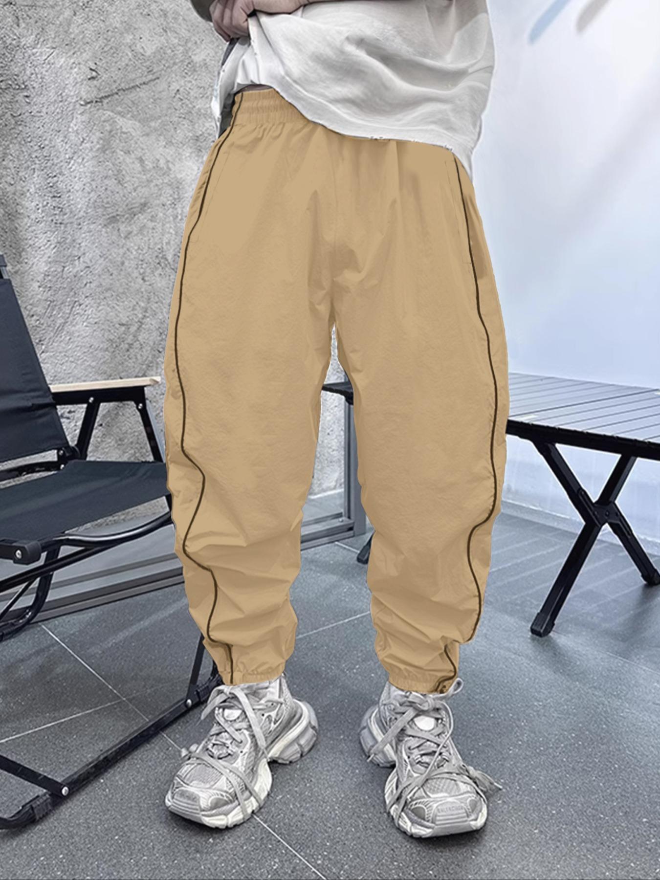 Men's Loose-Fit Casual Pants with Drawstring Waist, H-Type Silhouette, Long/regular Length, Ideal for Spring & Fall Outdoor Activities