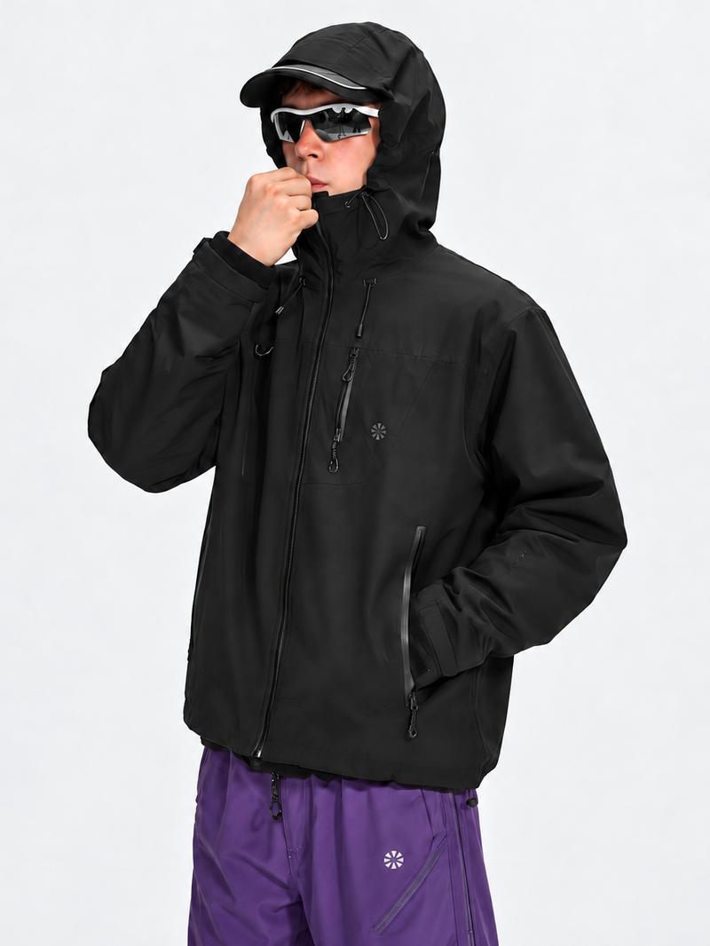  Unisex Waterproof Hooded Jacket Black/Teal/Ivory