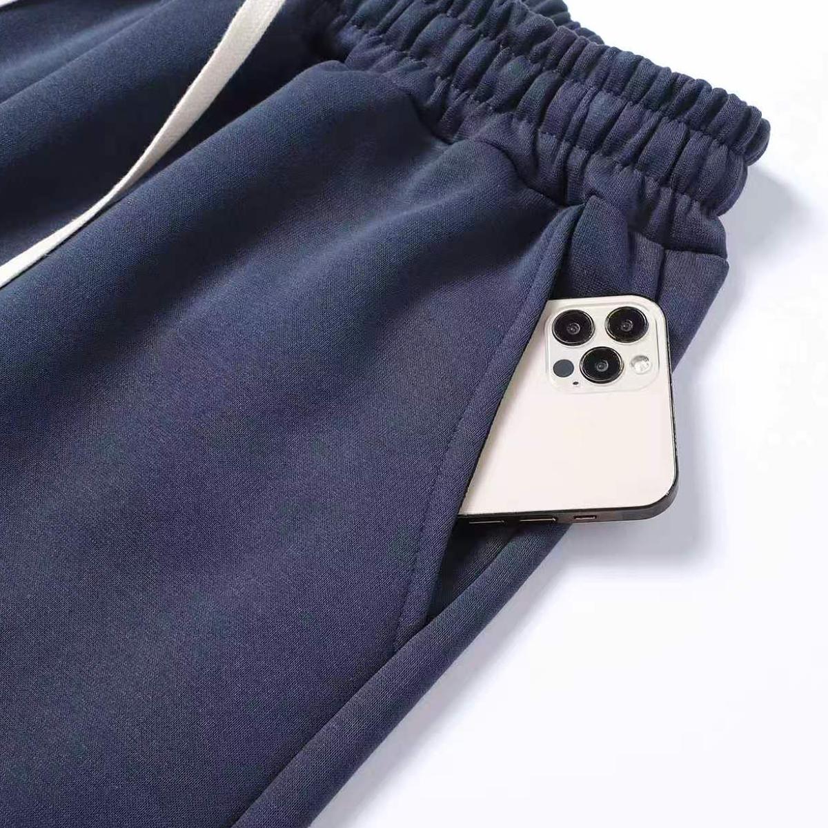Men's Cotton Blend Casual Athletic Pants - Men's Clothing, Casual Comfy Fit, Loose-Fit, Mid-Waist, Straight Cut, Solid Color, Autumn/Winter Long Pants with Pockets for Everyday Wear