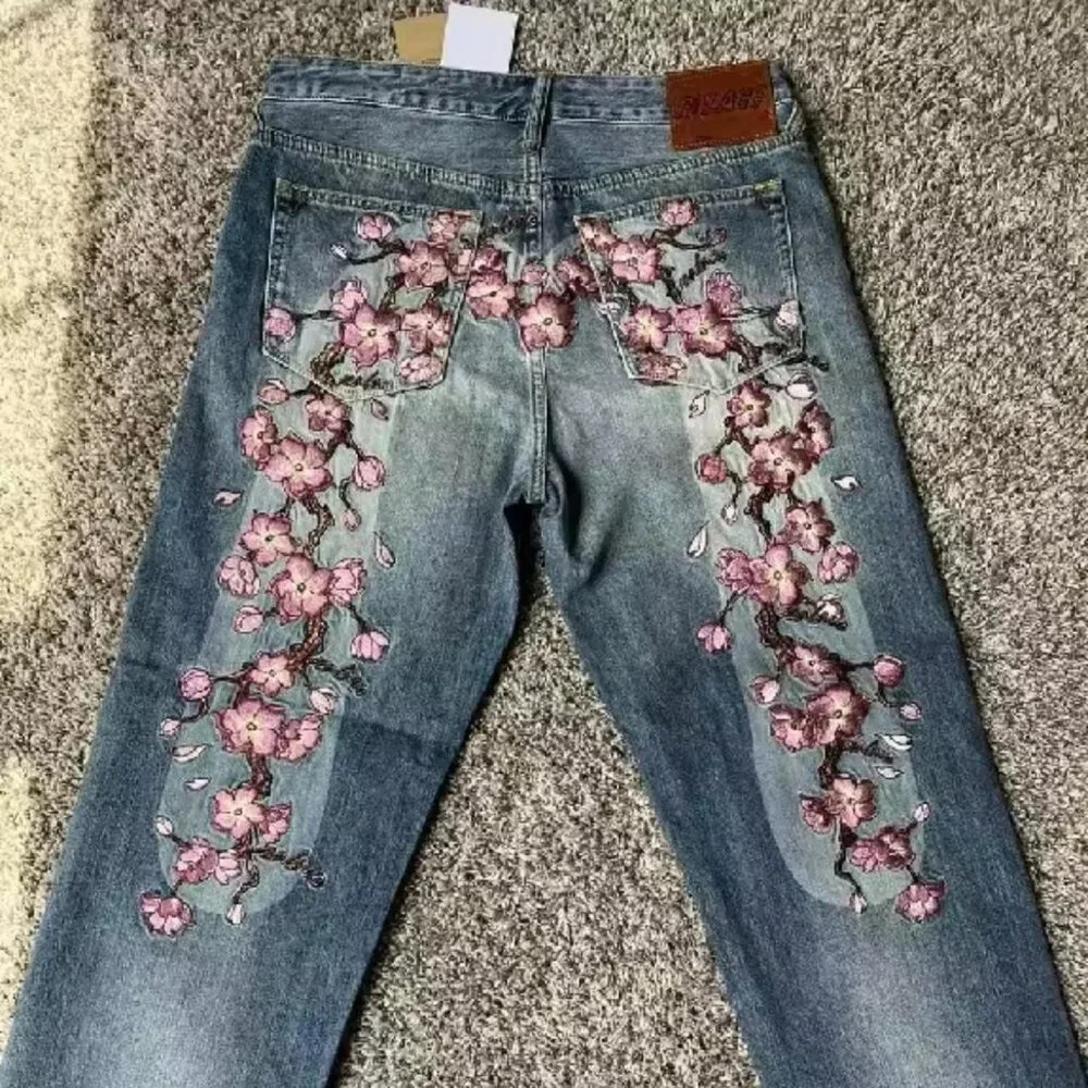 Evisu Cherry Blossom pink embroidered denim jeans