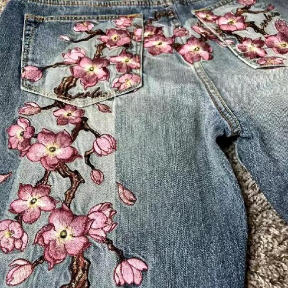 Evisu Cherry Blossom pink embroidered denim jeans