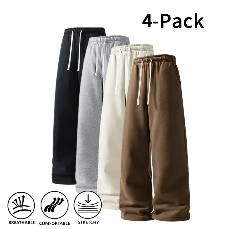 (4-Pack)Fall Winter Ultra Soft Wide Leg Breathable Pocket Gym Running Athletic Sweatpants