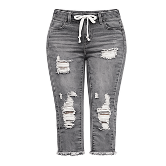 Fashion Distressed Ripped Capri Jeans