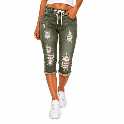 Fashion Distressed Ripped Capri Jeans