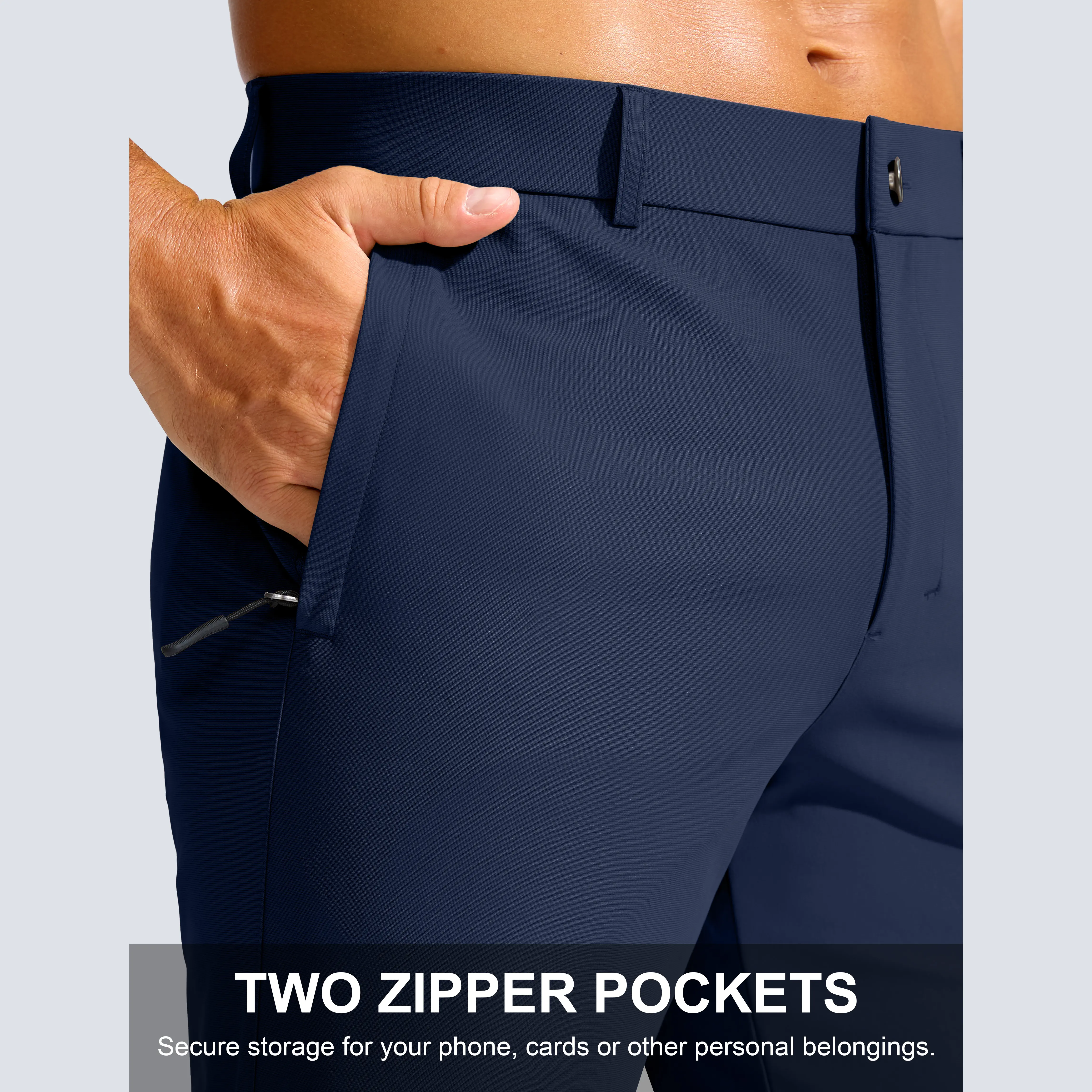 Men's Golf Pants with Zipper Pockets - Lightweight Stretch Casual Slacks