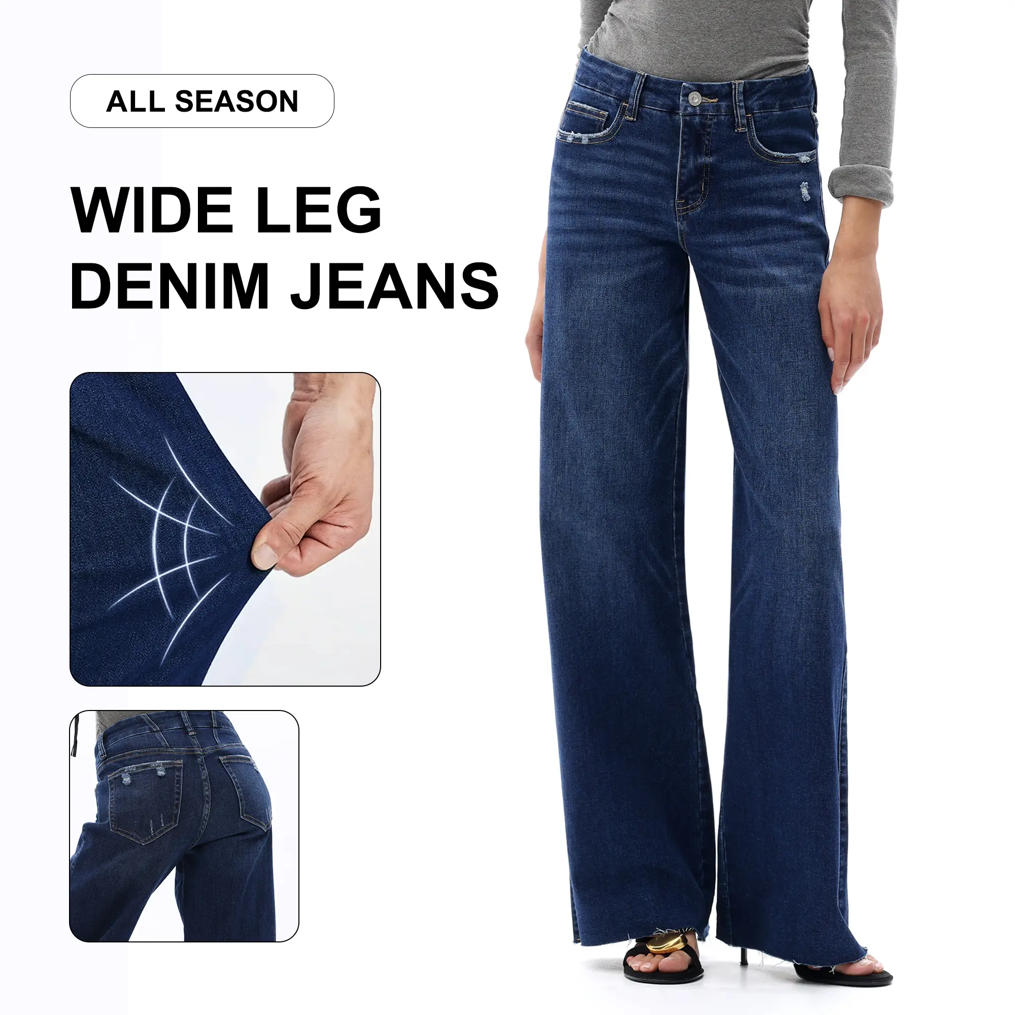  Wide Leg Raw Hem Jeans