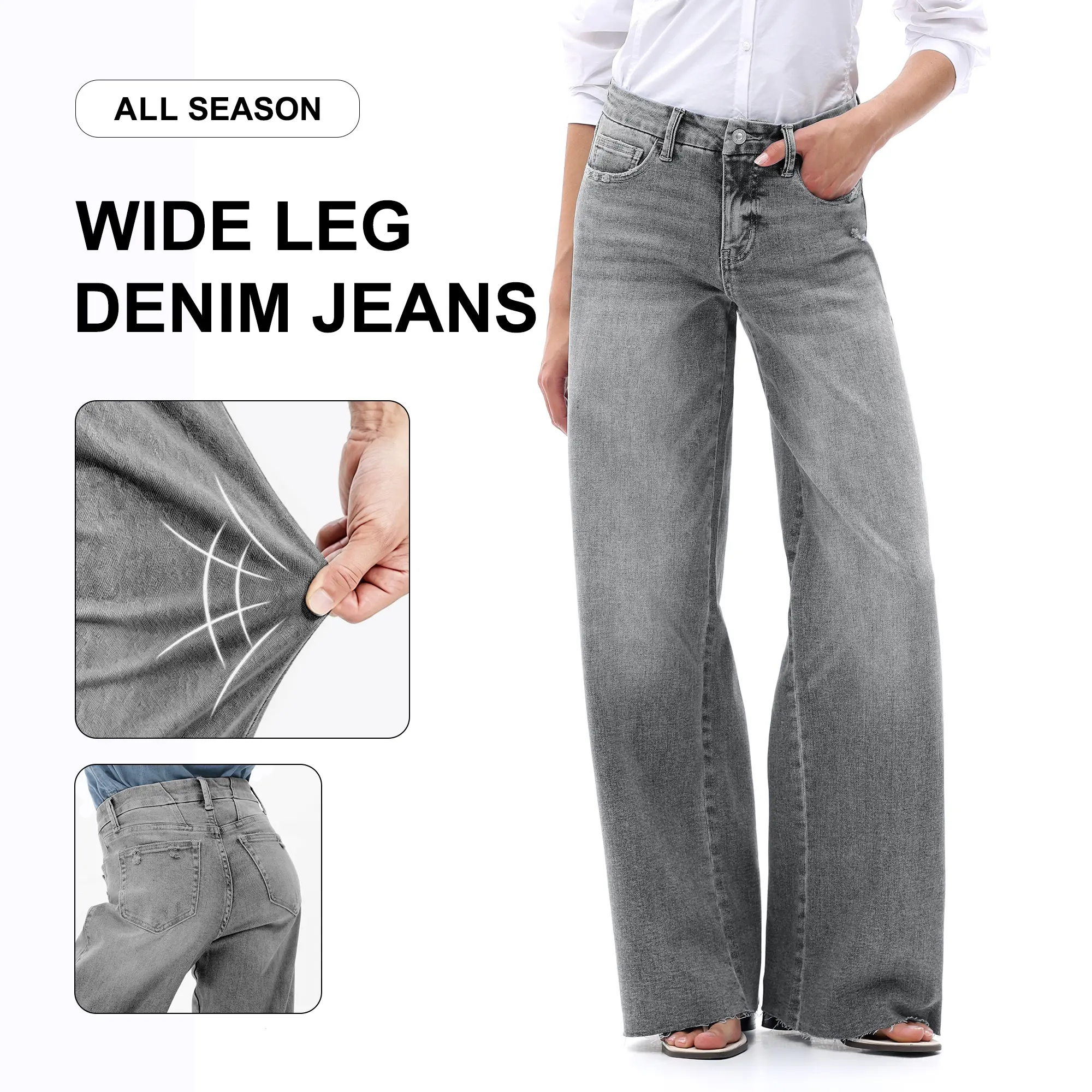  Wide Leg Raw Hem Jeans