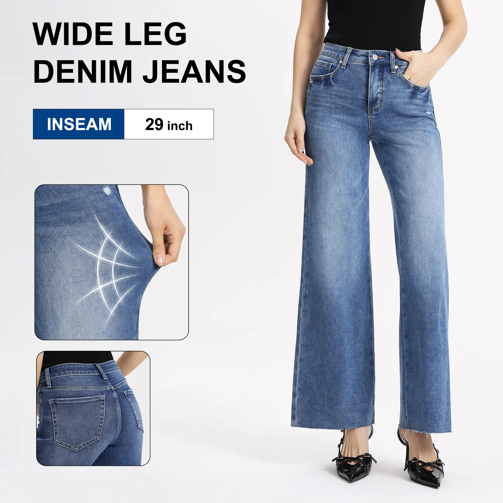  Wide Leg Raw Hem Jeans