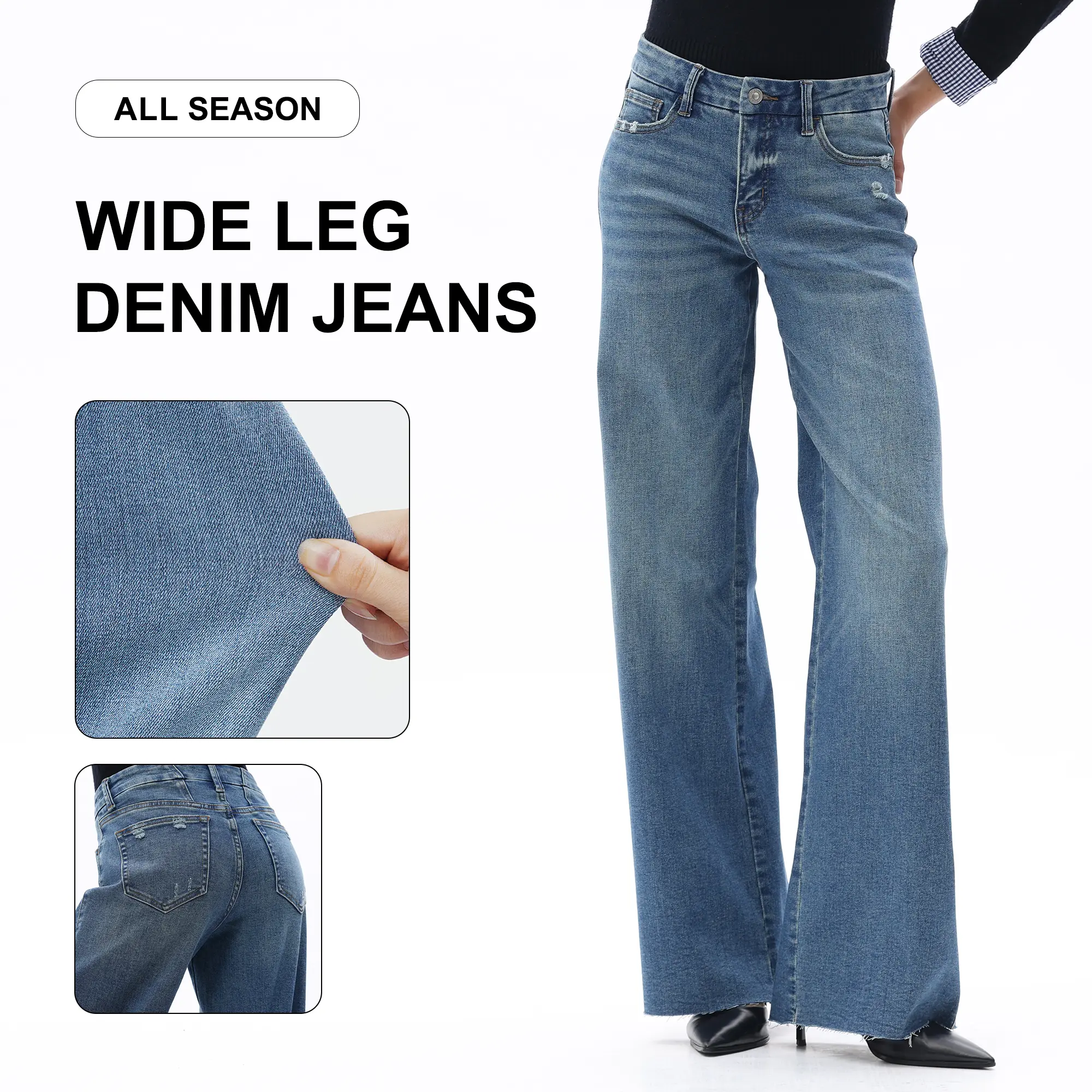  Wide Leg Raw Hem Jeans