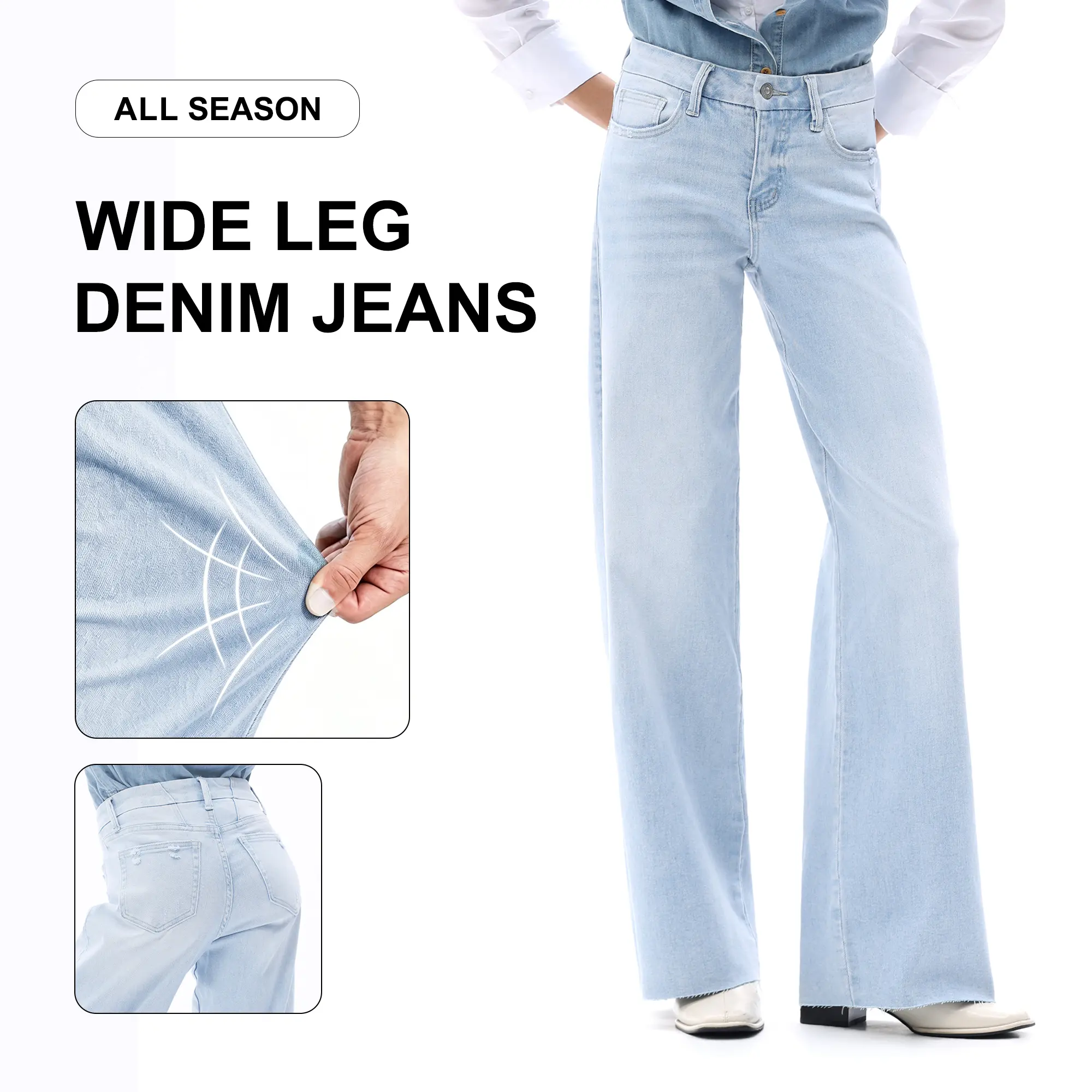  Wide Leg Raw Hem Jeans