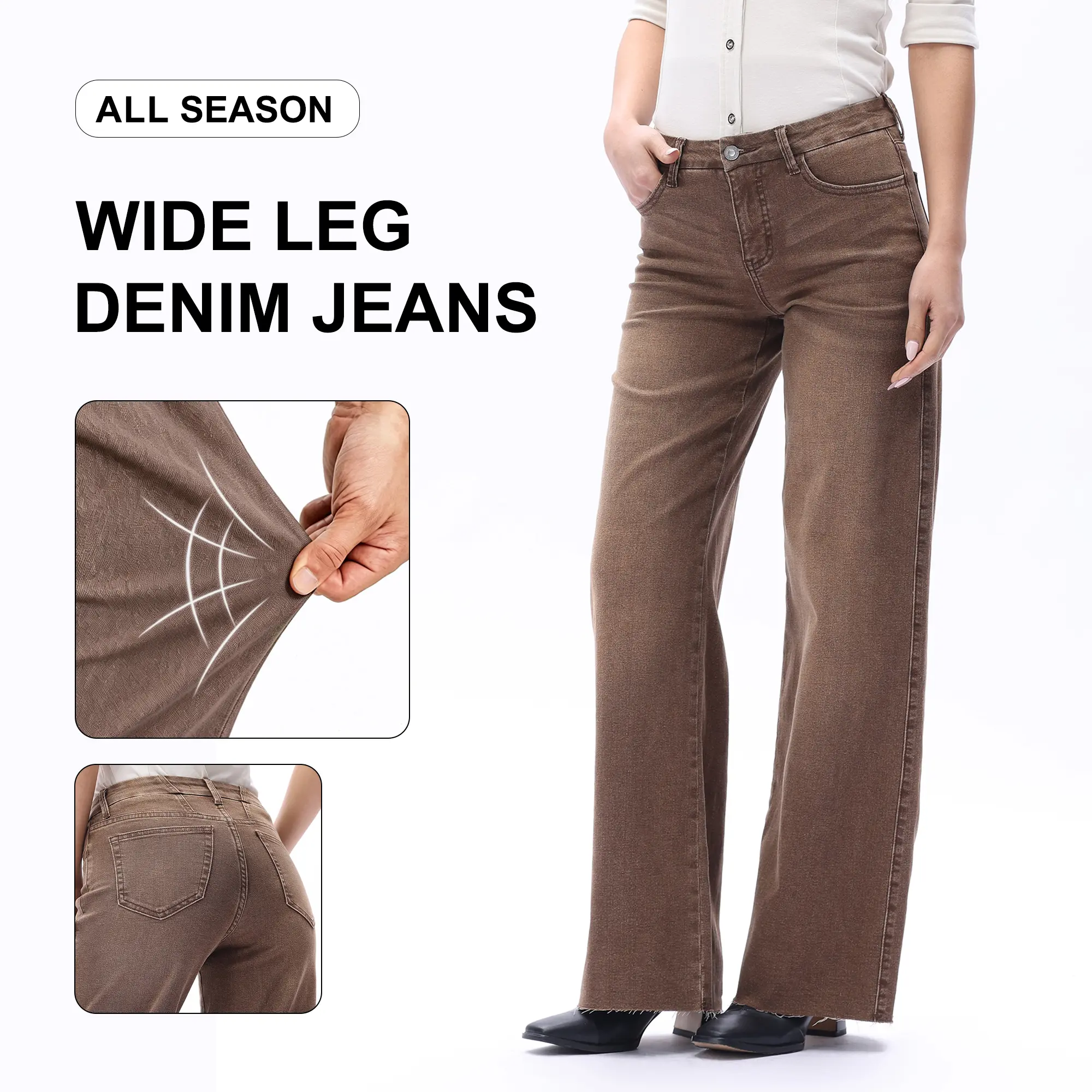  Wide Leg Raw Hem Jeans