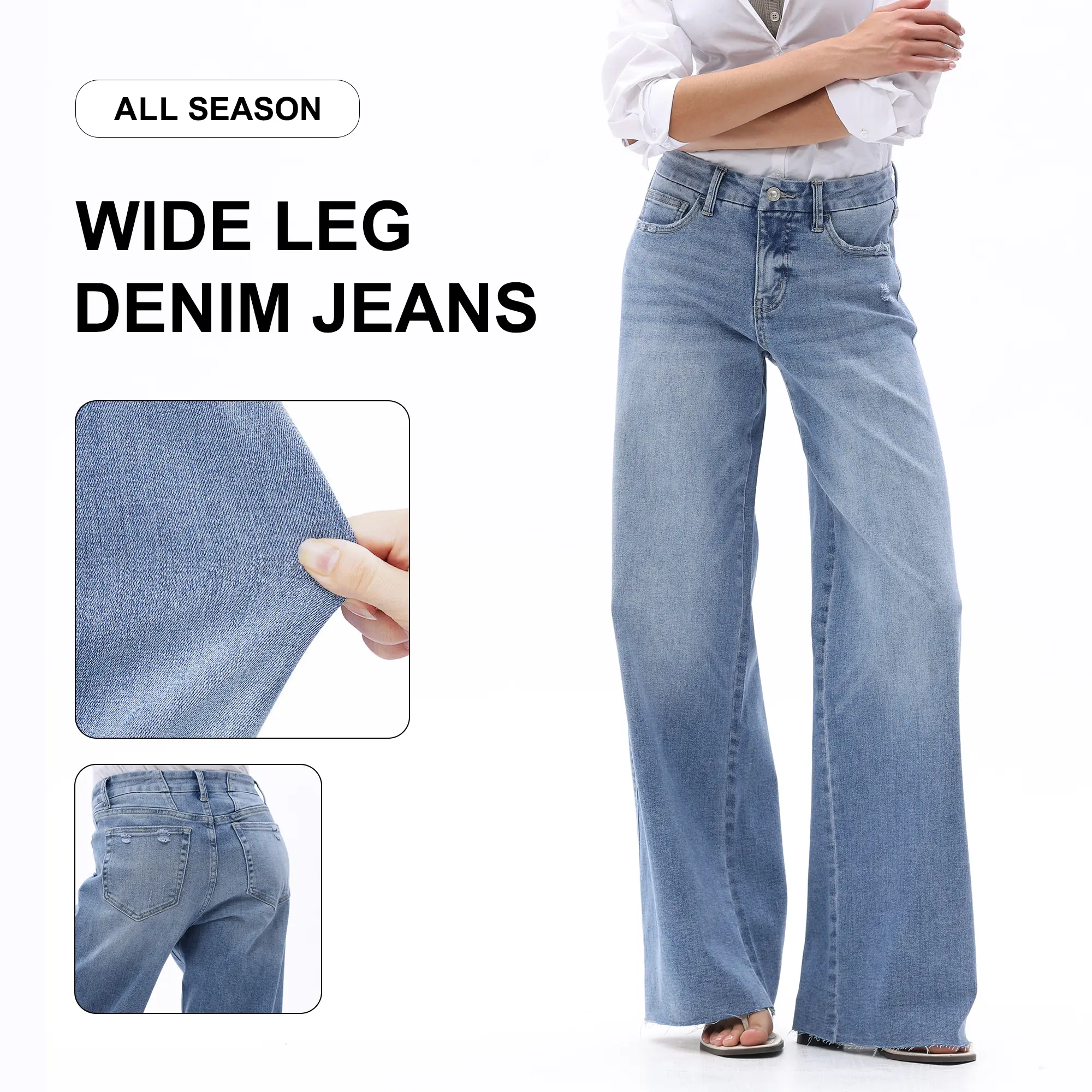  Wide Leg Raw Hem Jeans