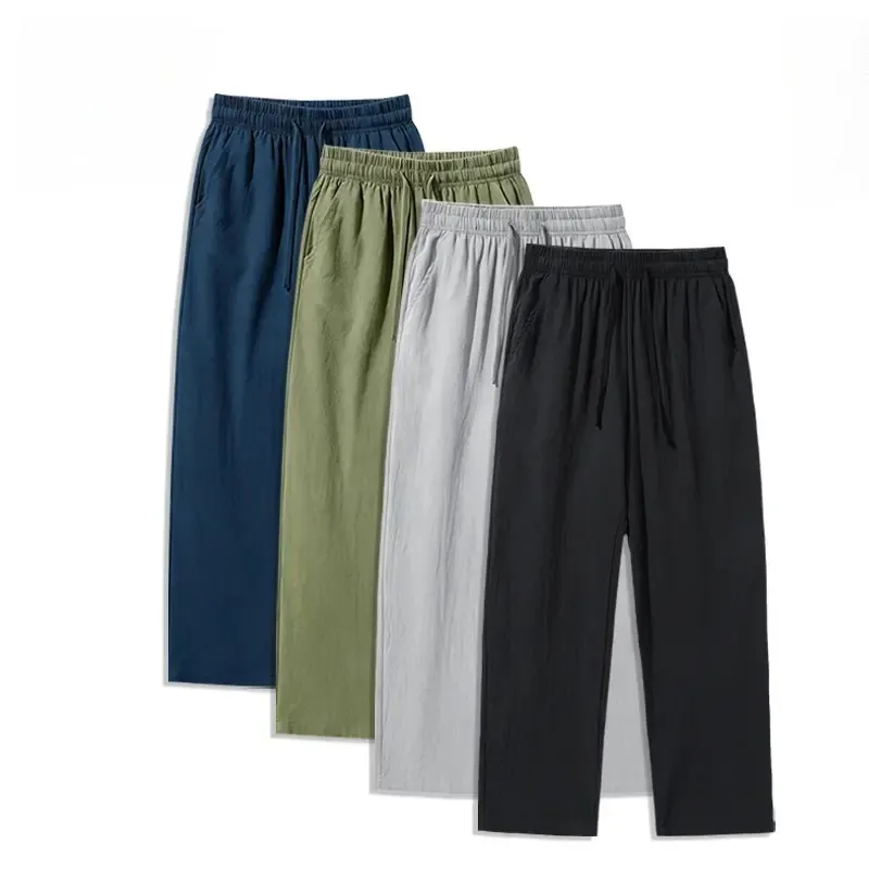 (4-Pack)Summer Casual Elastic Waist Drawstring Wide Leg Breathable Pants