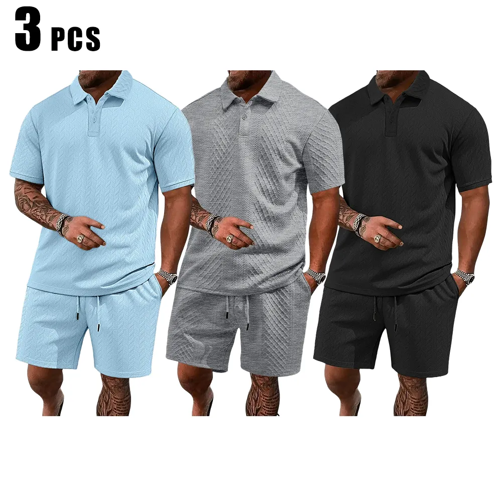 Men's Solid Polo Shirt & Drawstring Waist Shorts Set