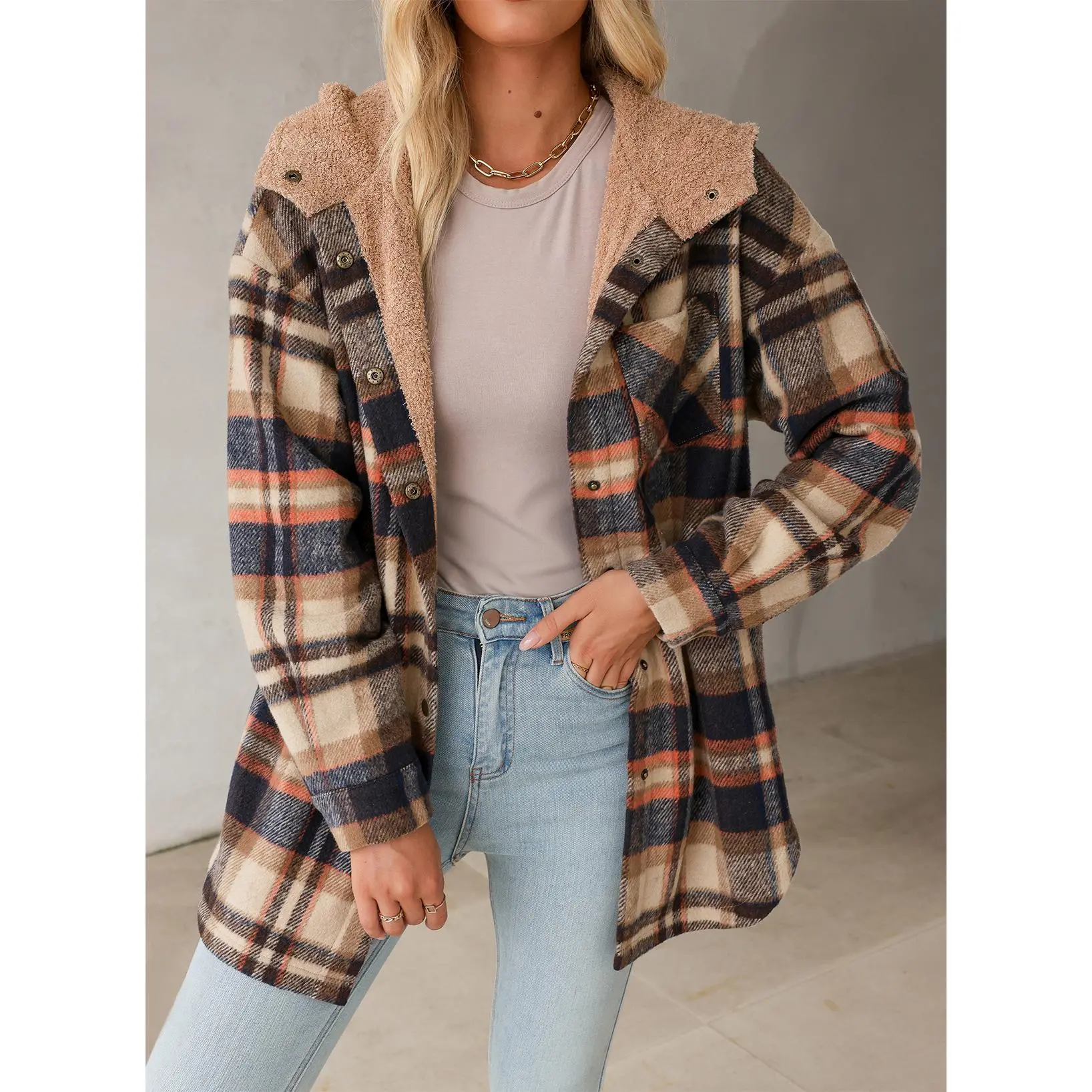 Women's Plaid Flannel Hooded Shacket