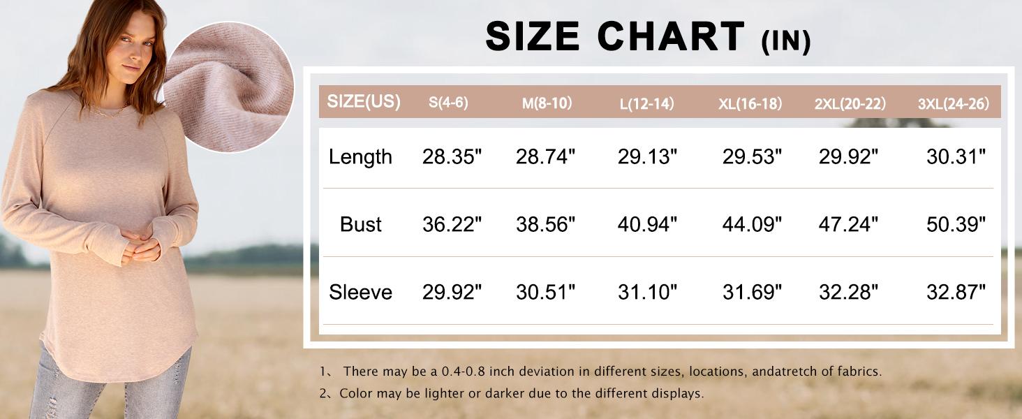 WIHOLL Women's Casual Tunic Tops to Wear with Leggings, Long Sleeve Round Neck Spandex Shirt with Thumb Holes and Curved Hem, Longsleeves, Women's Tops, Fabric, Cuffed Sleeve Women's T-Shirts,clothes for back to school,first day of school outfits,sohochic