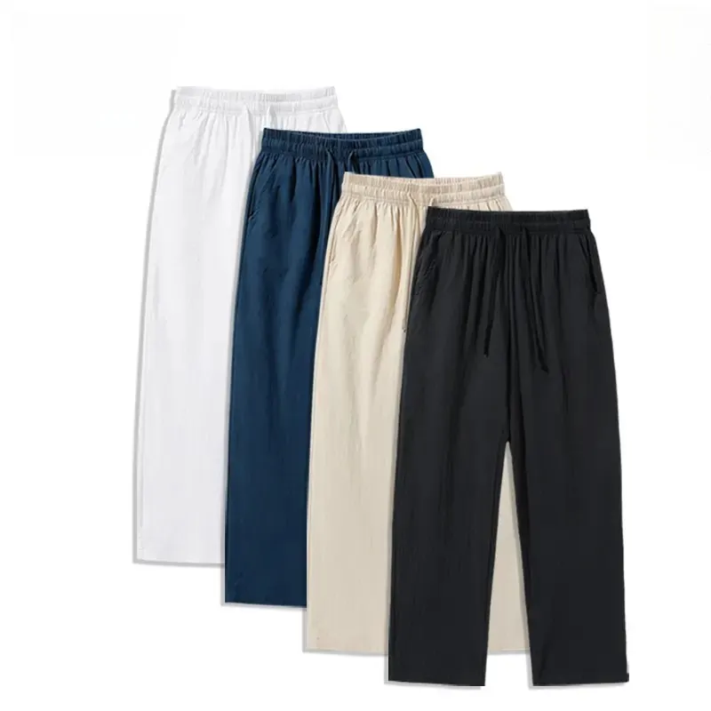 (4-Pack)Summer Casual Elastic Waist Drawstring Wide Leg Breathable Pants