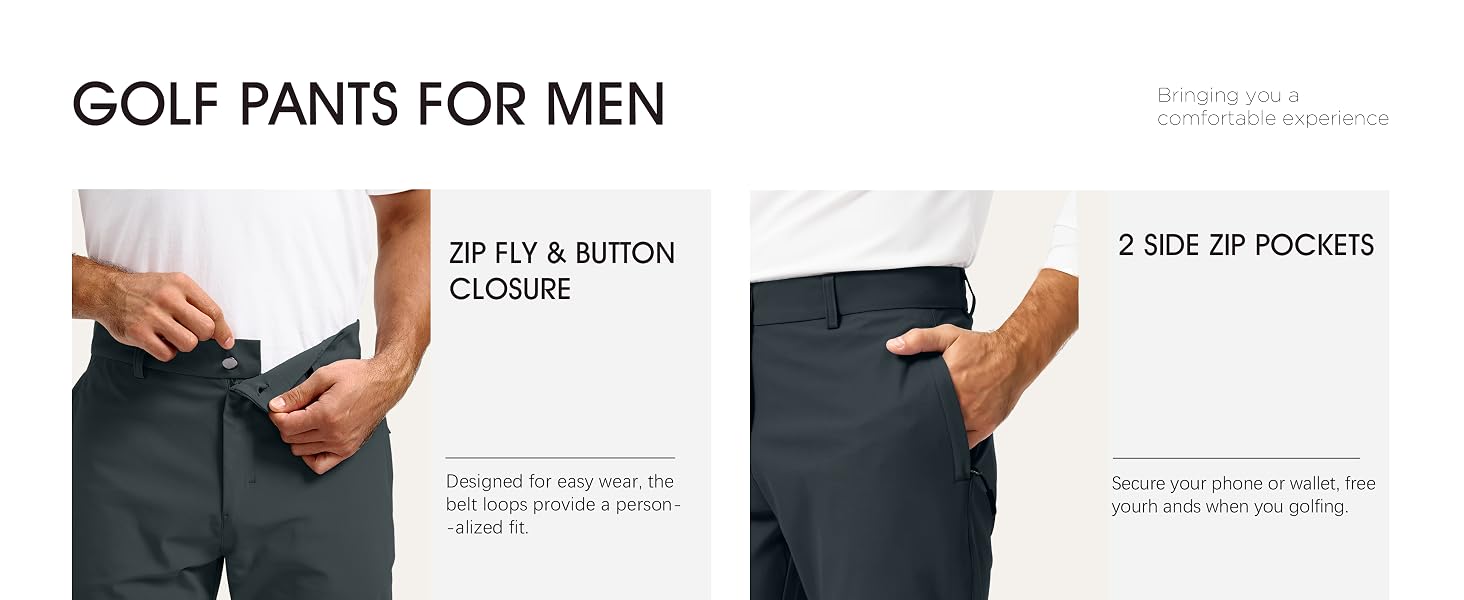[Clearance] G Gradual Men's Golf Pants with Zipper Pockets 30"/32"/34" Stretch Work Dress Pants Lightweight Casual Slacks for Travel,Business,Daily Wear
