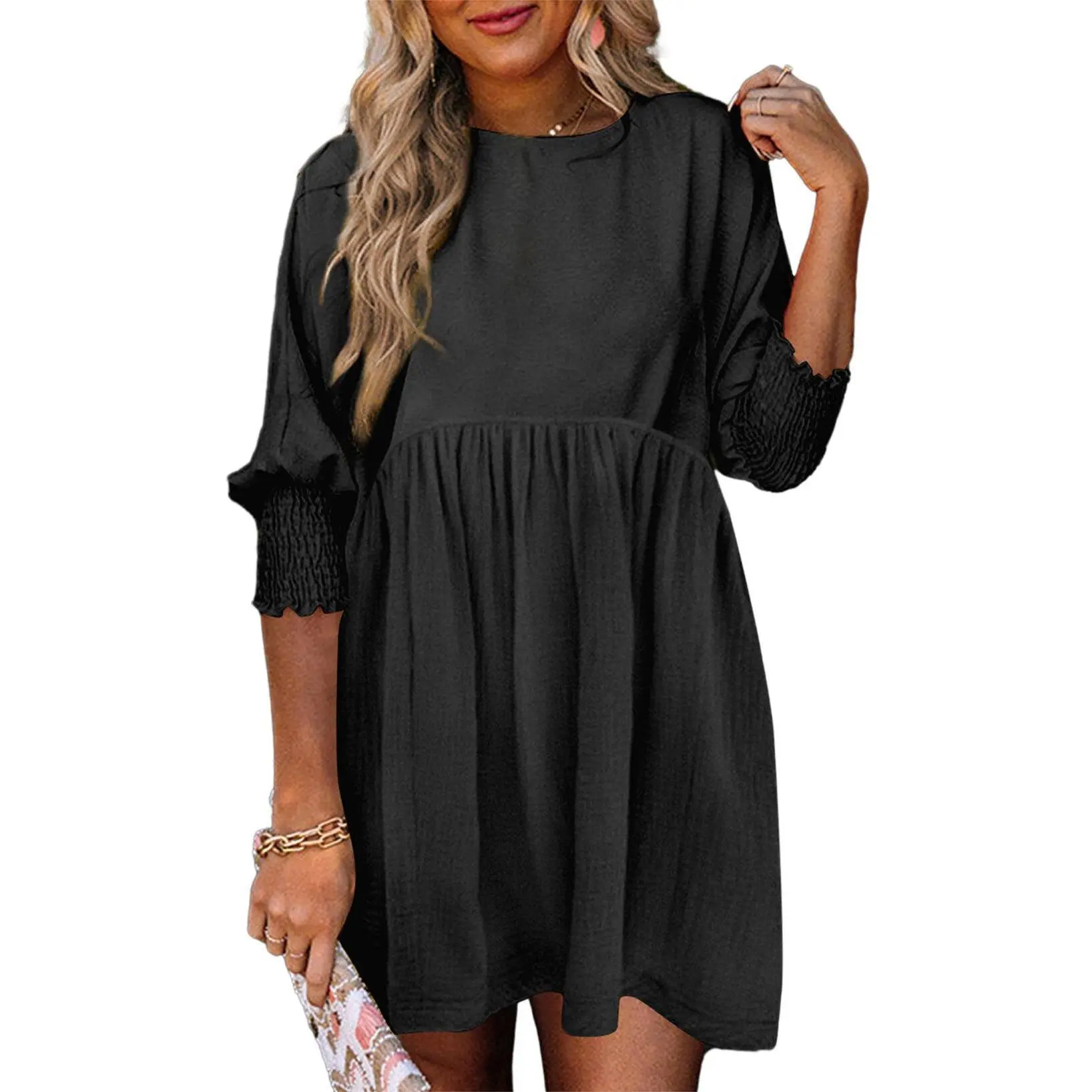 Dokotoo Women's Black Summer Tunic Dress Casual Loose Fit Mini S